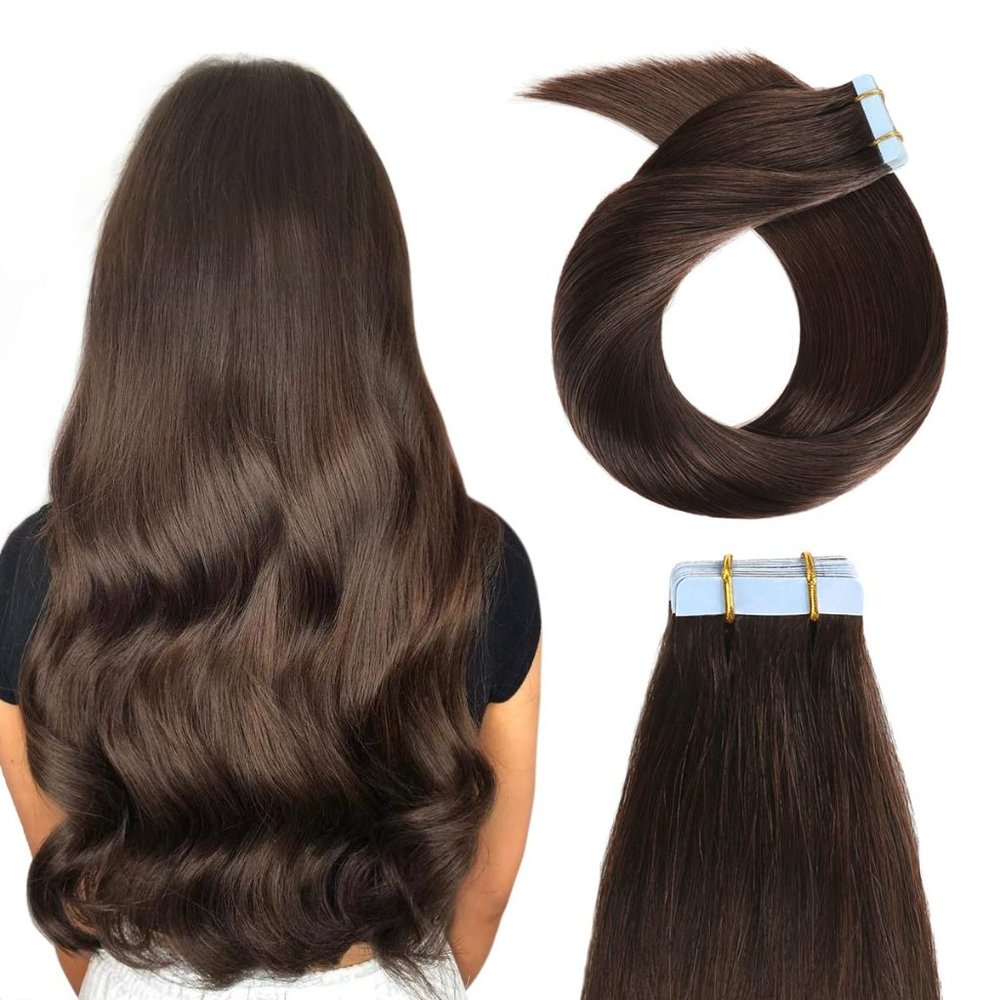 Darkest Brown Tape in Human Hair Extensions [12 Inches]